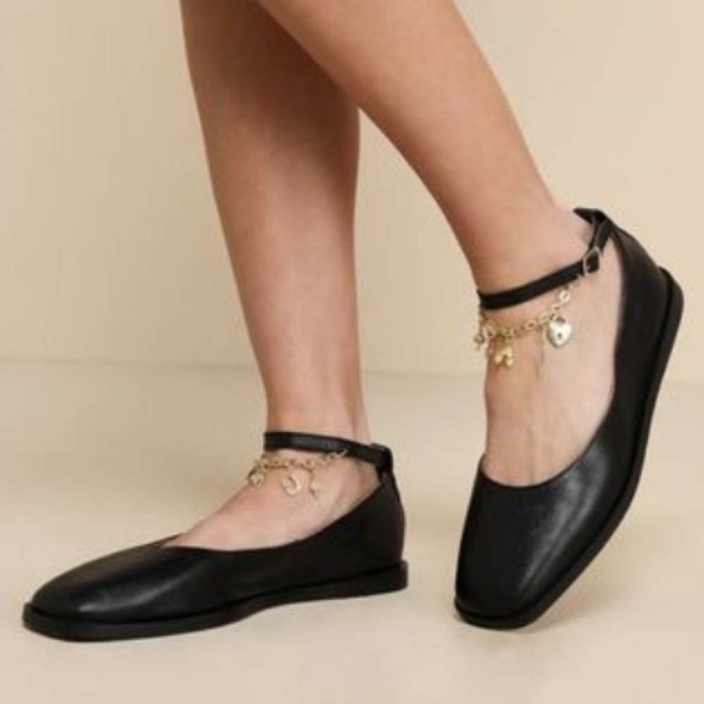 NIB Free People Charms Black Leather Flats